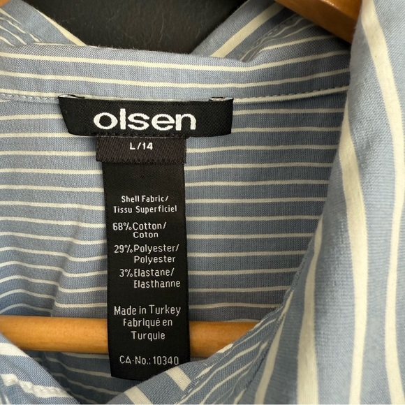 Olsen stripped Gray and White Button Down Shirt with Crisp Cotton Blend - Picture 3 of 8